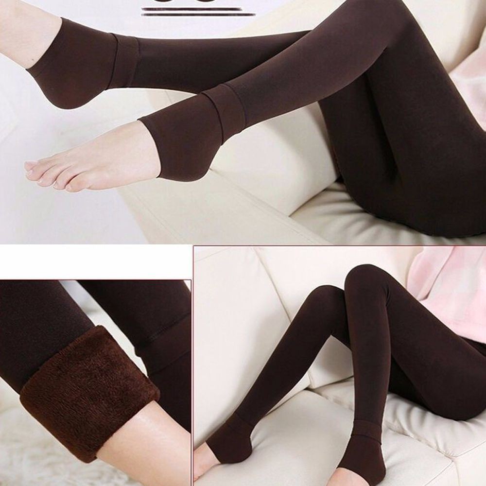 Quần legging màu trơn lót vải lông thời trang nữ