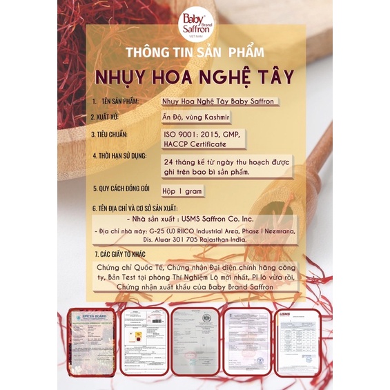 Saffron, nhuỵ hoa nghệ tây BABY SAFFRON Ấn Độ nhập khẩu CHÍNH HÃNG, loại 1gr | BigBuy360 - bigbuy360.vn