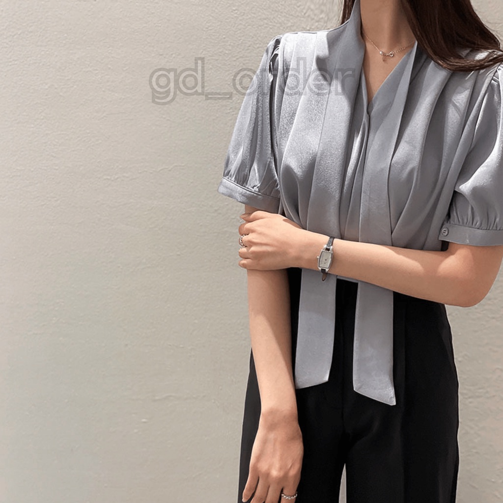 A15|Áo sơ mi nữ công sở kiểu hàn quốc chất lụa cao cấp kèm đai dây cổ gd_order