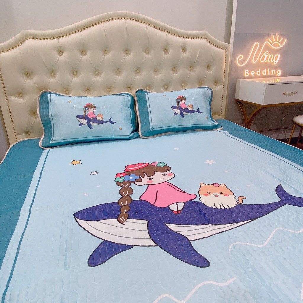 set chiếu cao su non latex 5d [ SIÊU ÊM - SIÊU MÁT ] mặt vải thun lạnh , chun cài 4 góc - bé cá heo