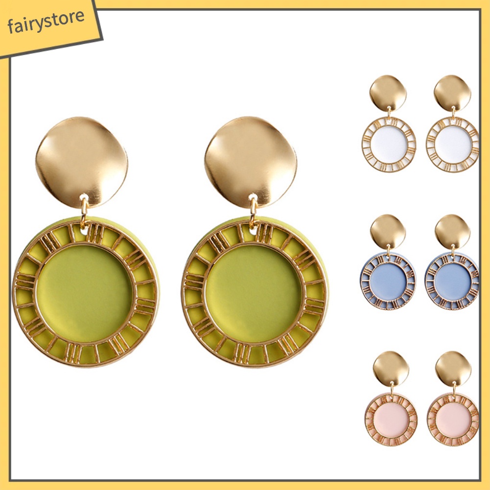 Hoa Tai Dáng Dài Mặt Hình Chữ Số La Mã Cá Tính Cho Nữ