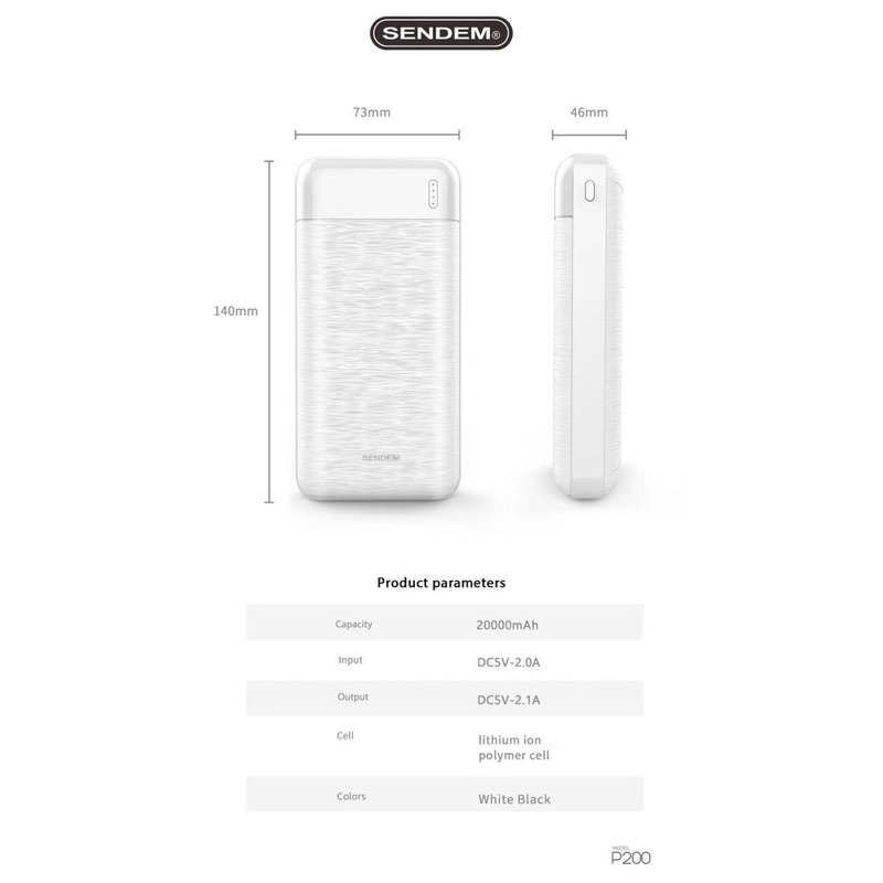 PIN SẠC DỰ PHÒNG SENDEM P200 20.000MAH CHÍNH HÃNG