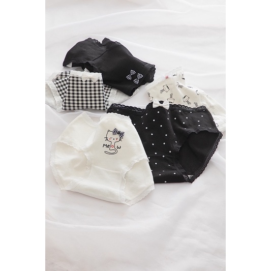 ❤️ Quần Lót Nữ ❤️ Quần Cotton Nữ Viền Phối Hình Mèo Điệu Đà Tôn Dáng 0133 ❤️
