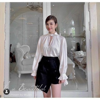 ANU130 - ÁO SƠ MI LỤA CỔ KHOÉT TIM DÀI TAY