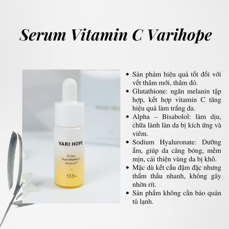 Tinh chất dưỡng trắng mờ thâm Vari:hope vari hope 8 days pủe vitamin C ampoule plus - Hàng chính hãng