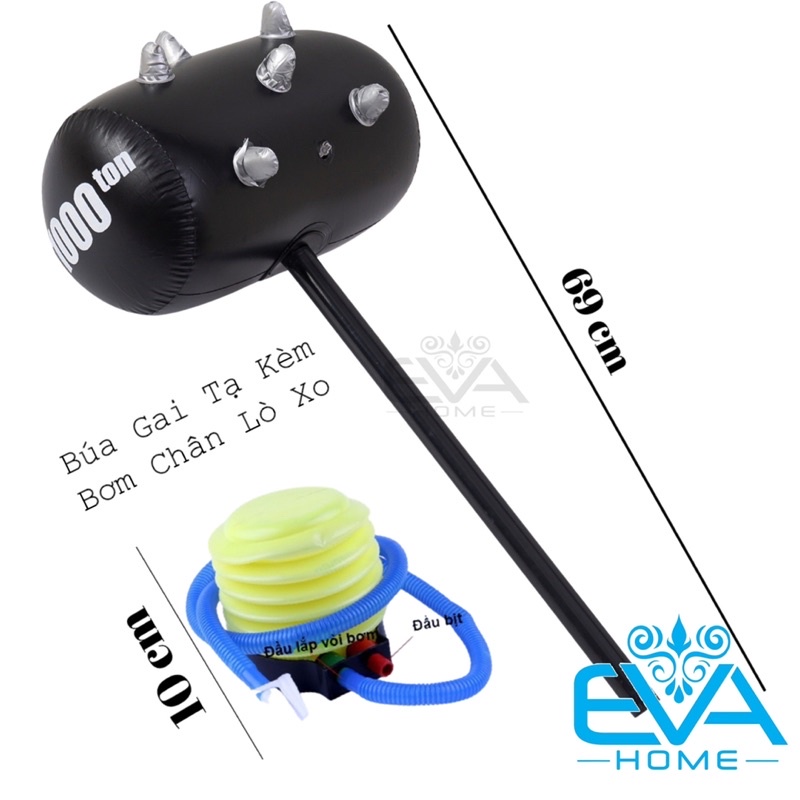 Đồ Chơi Bơm Hơi Búa Gai Tạ Đen Lớn Bơm Hơi Cán Cầm Cứng Size To Kèm Bơm Large Inflatablr Spiked Hammer With Pump