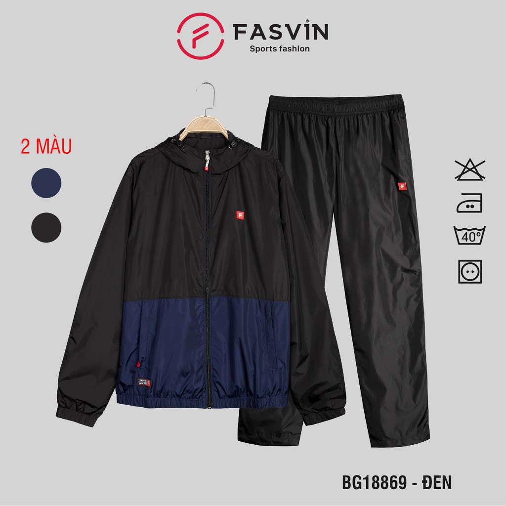 Bộ thể thao nam Fasvin BG18869.20 bộ gió nam 02 lớp lót lưới vải gió mềm mại mũ liền cản mưa cản gió tốt | BigBuy360 - bigbuy360.vn