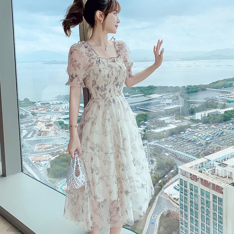 French floral dress women's summer dress 2022 new fashion summer temperament thin chiffon fairy long skirt