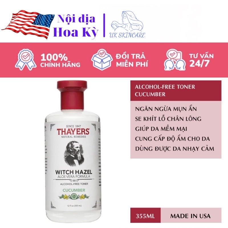 [Chuẩn auth 100%, đủ bill, đi air ✈️] Nước Hoa Hồng Không Cồn Hương Dưa Leo Thayers Witch Hazel Cucumber 355ml