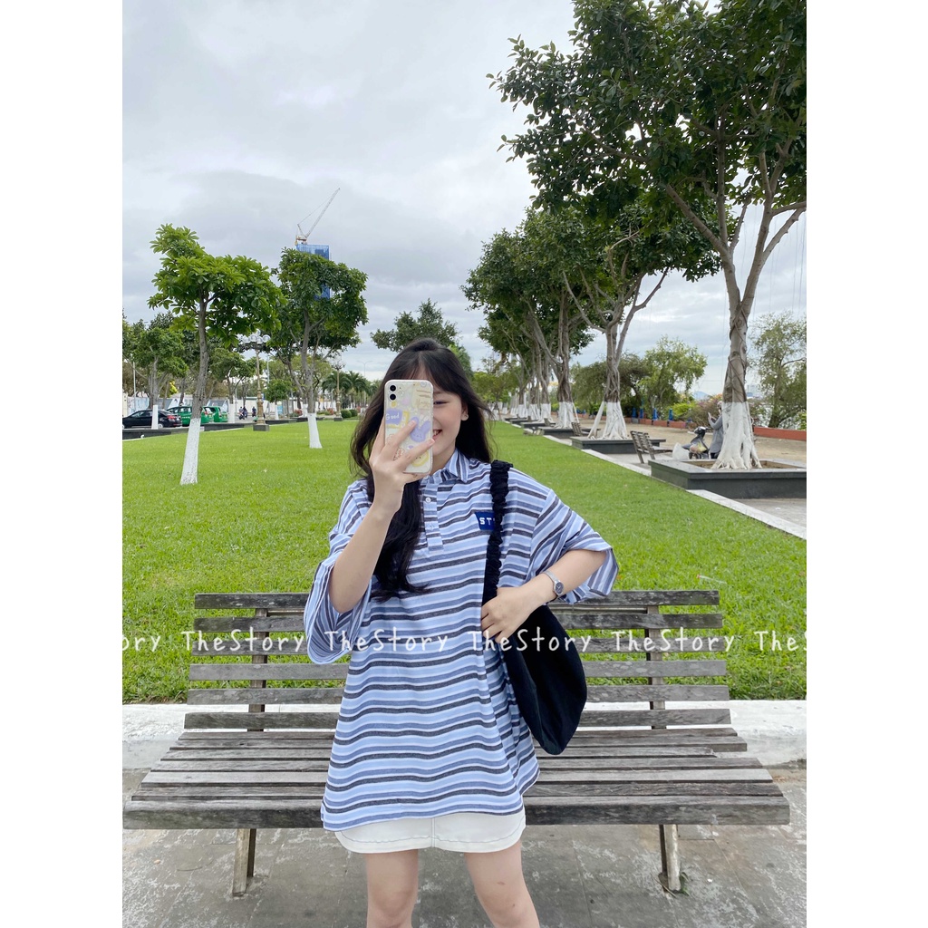 [STORY MADE] [STR] Áo polo sọc ngang, logo thêu A2145