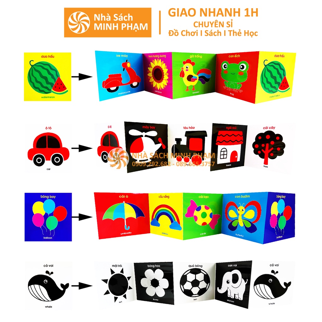 Sách - Bộ thẻ Flash card kích thích thị giác cho trẻ sơ sinh zic zắc - Song ngữ Anh Việt - Gồm 40 thẻ