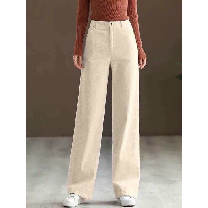 Quần ống rộng nữ dài chất nhung tăm cạp khóa trước thời trang Thu Thảo Fashion.M89