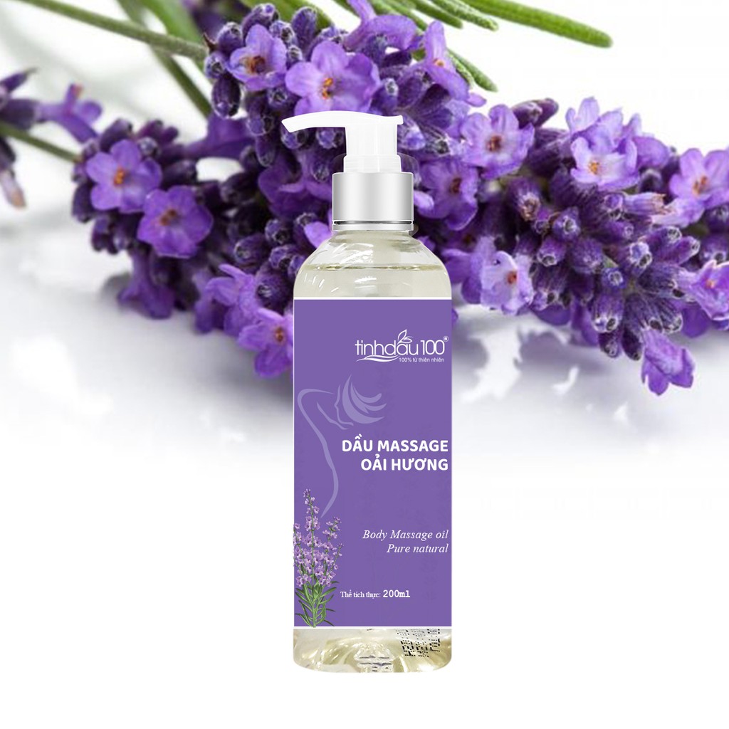 Dầu massage body oải hương Tinh Dầu 100 thư giãn, giảm đau mỏi vai gáy. Tinh dầu massage lavender lọ 200ml