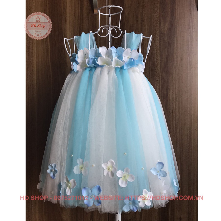 Váy công chúa cho bé ❤️FREESHIP❤️ Váy công chúa xanh thiên thanh phối trắng cho bé gái