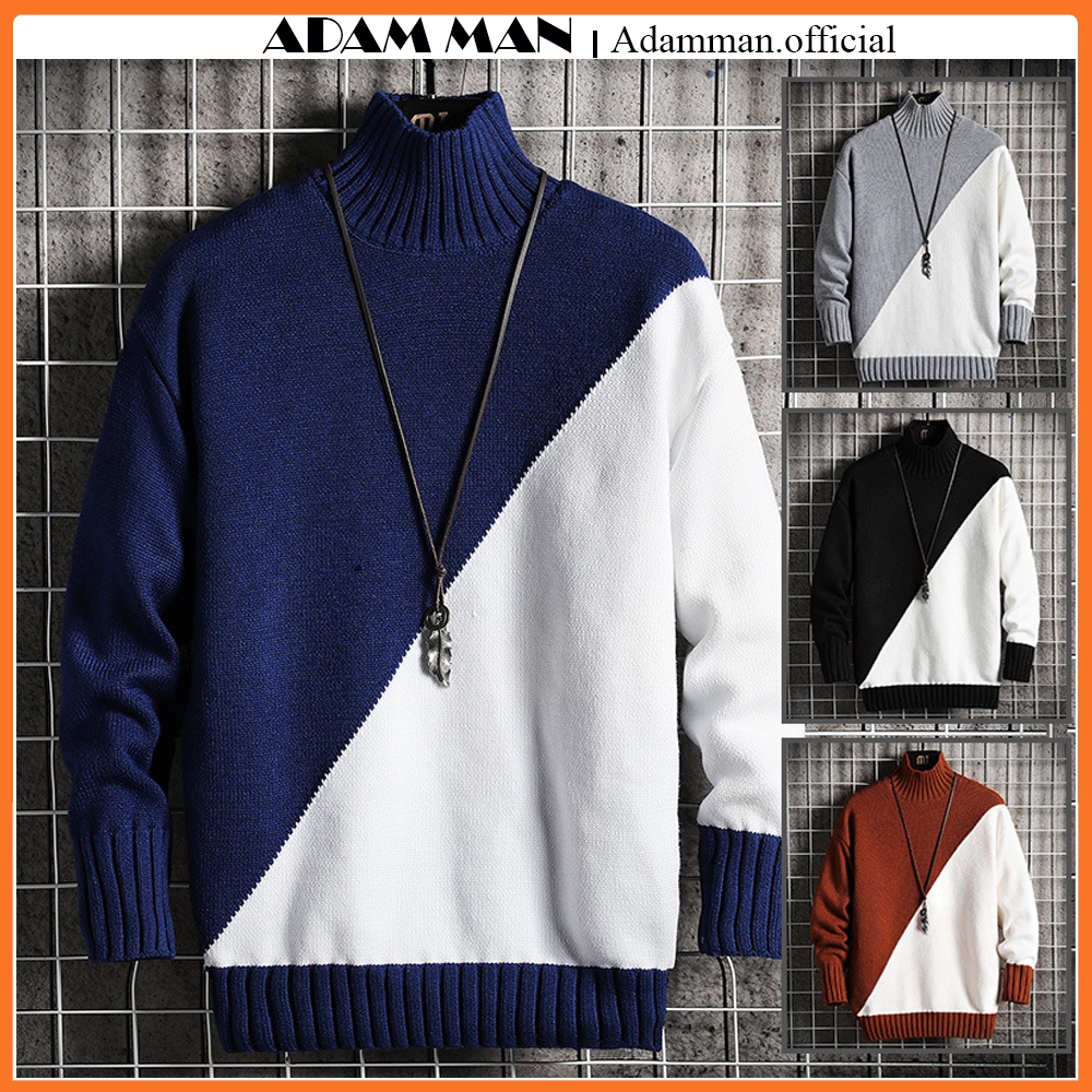 Áo len nam cổ 3P vạt chéo phối màu phong cách Hàn Quốc, vải len dệt dày dặn - ADAM MAN
