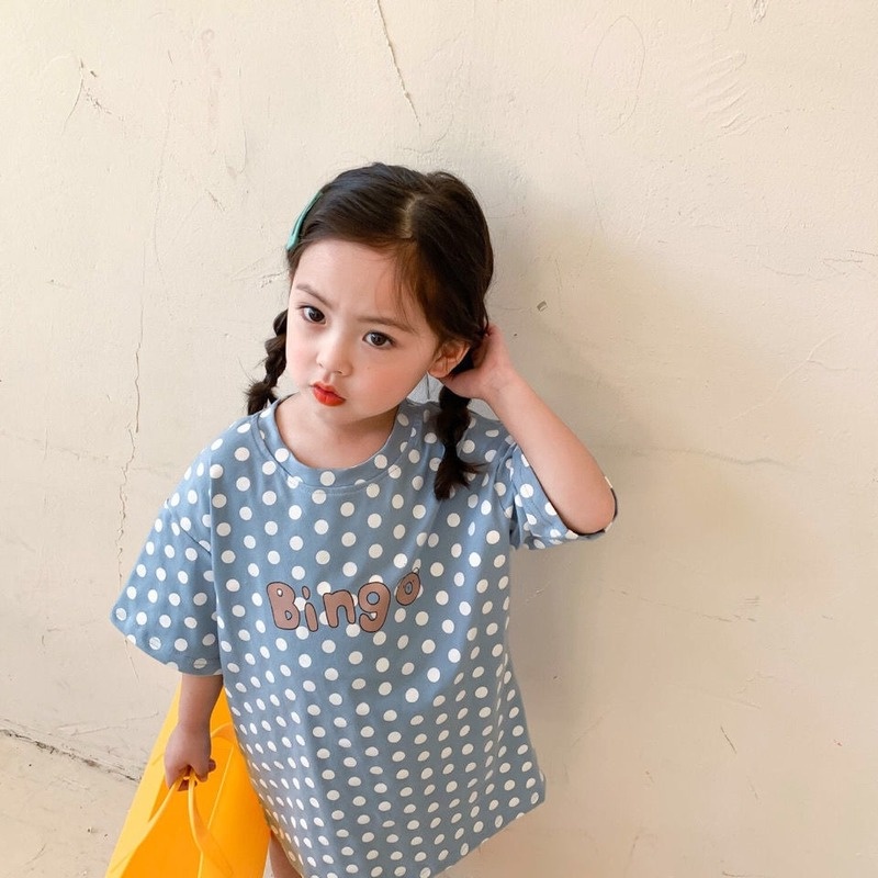 Đầm Thun Dài Tay Ngắn In Chữ Thời Trang Xuân Hè Cho Bé Gái