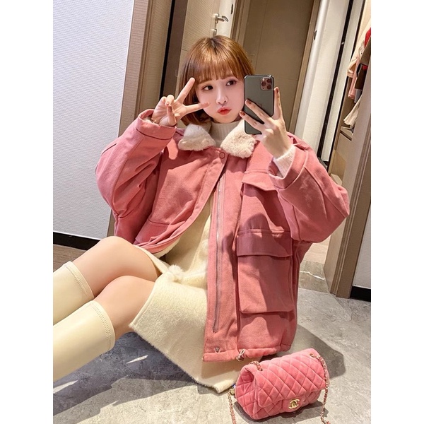 Áo Khoác Kaki 2 Lớp Lót Lông Cổ Bẻ 🦋 Áo Đại Hàn Nữ Dáng Rộng Túi Ngực 3 Màu 🦋 | BigBuy360 - bigbuy360.vn