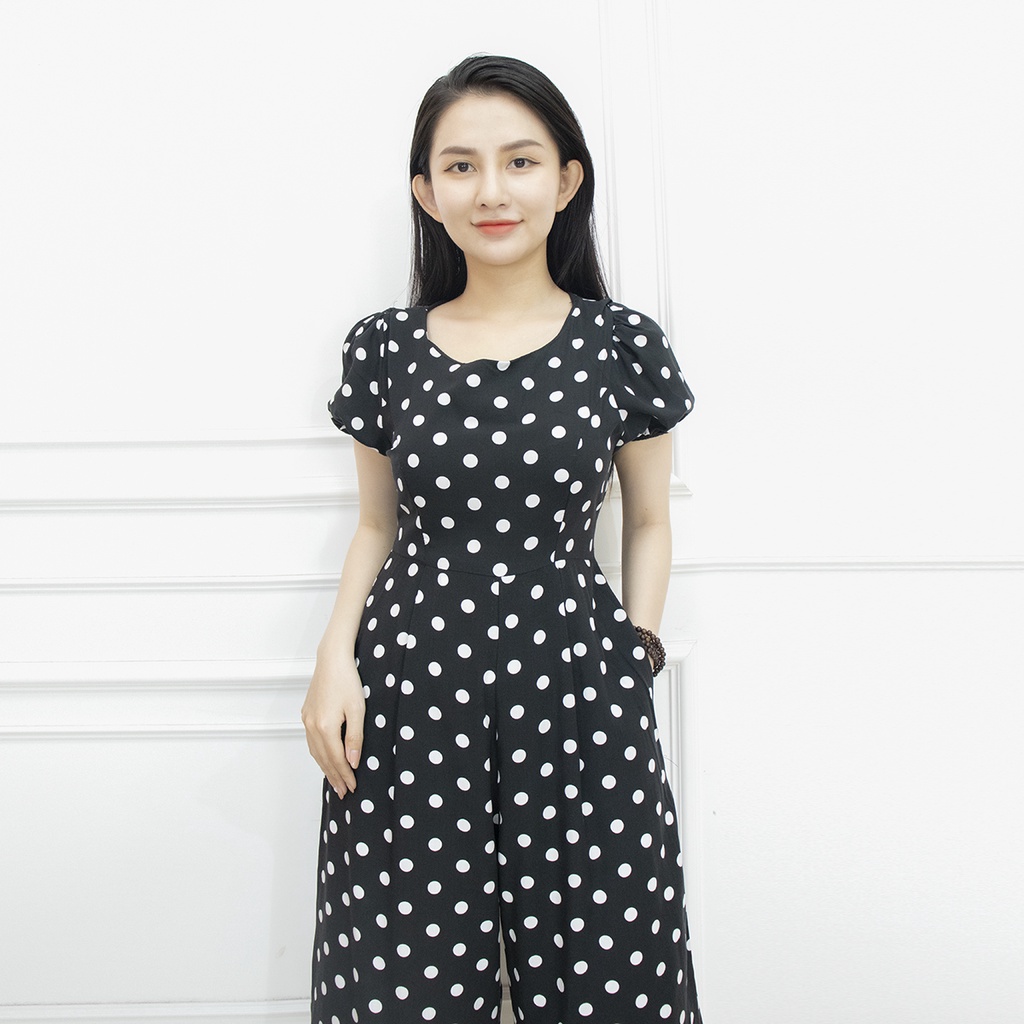 Jumpsuit nữ lanh maxi đi biển mặc nhà tay bo AMYRA -  jump dài ống rộng họa tiết bi beo có túi Ju008