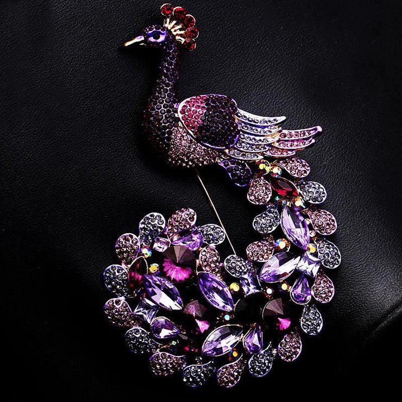 GETNOIVAS Trâm cài áo hình chim công đính đá tím sang trọng