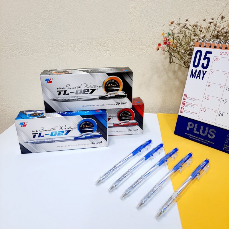 Set 5 Bút bi Thiên Long 027  HÀNG CHUẨN THIÊN LONG có màu xanh - đen