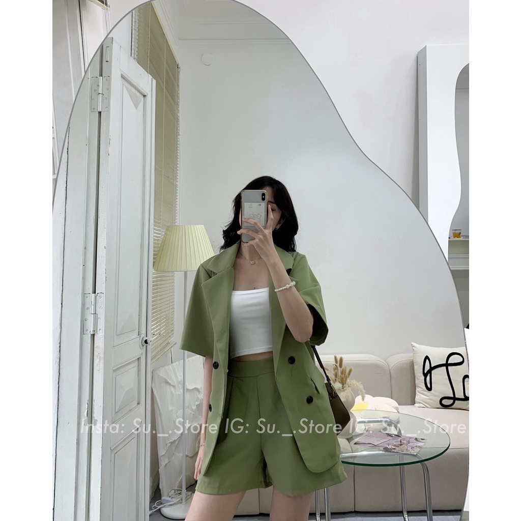 Set Blazer cộc tay kèm quần short, Set vest cộc tay kèm quần sooc phong cách hàn quốc đi làm, đi chơi