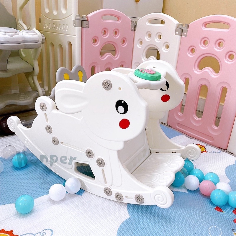 Bập bênh thỏ sư tử trắng kiêm ghế ngồi