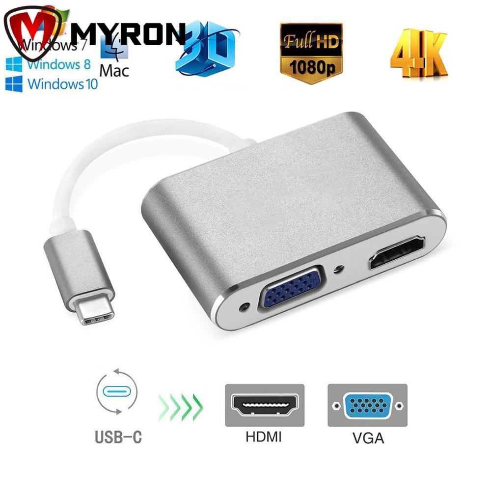 Bộ Chuyển Đổi Cổng Usb 4k Uhd Type-C Sang Hdmi Vga 2 Trong 1 Hỗ Trợ 3d Usb 3.1