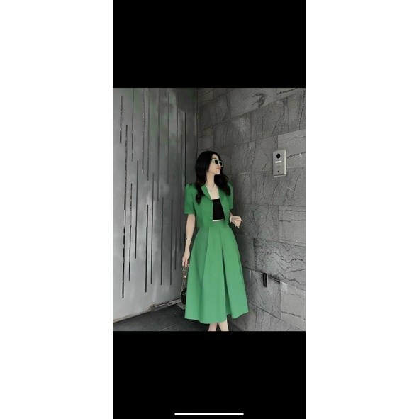 (Ưu Đãi Freeship)Sét thiết kế áo vest crop top phối chân váy dáng dài,hàng chuẩn shop,chất tuyết mưa cao cấp
