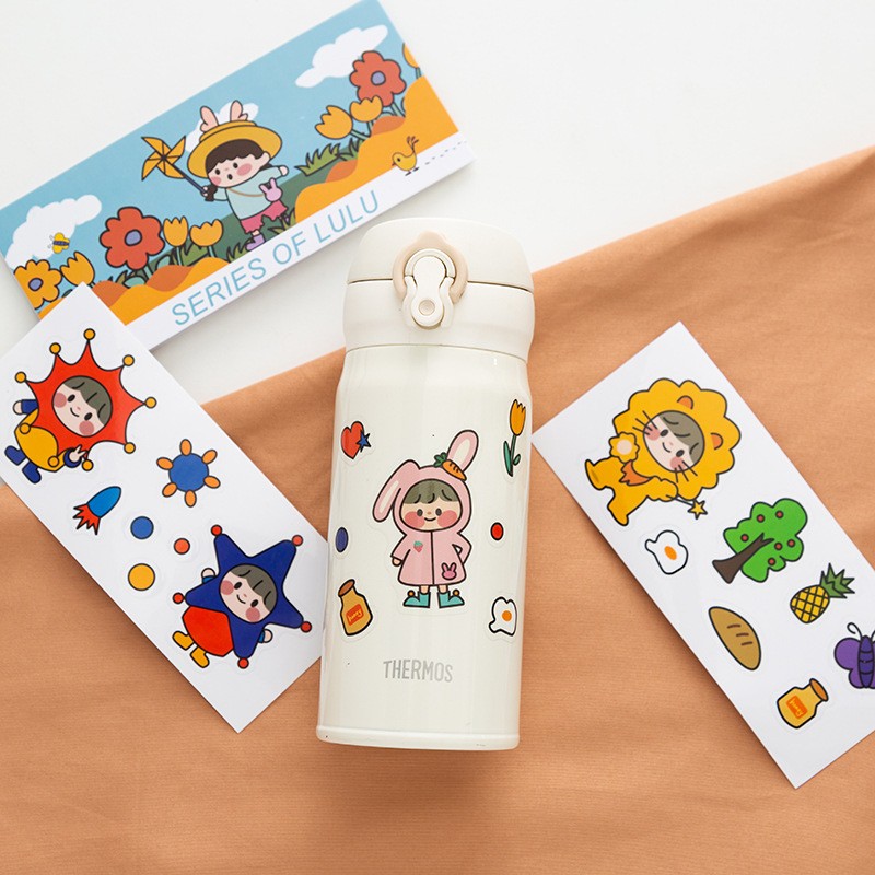 Tờ hình dán họa tiết hoạt hình chất liệu PVC chống nước để trang trí bình nước / điện thoại / sổ tay ST42