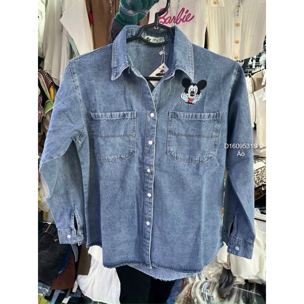Áo sơ mi jean có túi thêu Micky tay dài!
