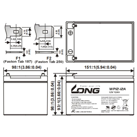 Ắc Quy LONG 12V-12Ah, WP12-12A -