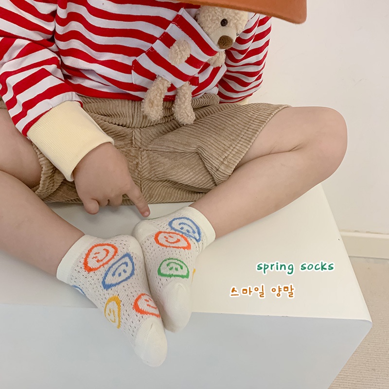 Set 5 đôi vớ KokoroCare MSW-06 cotton mỏng thoáng khí in hình mặt cười nhiều màu S/M/L cho bé trai 1-12 tuổi