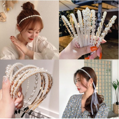 Bờm Cài Tóc Đính Đá Hạt Ngọc Trai nhân tạo Phong Cách Hàn Quốc