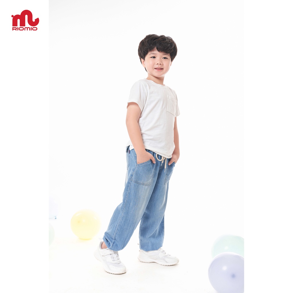 Quần jean cho bé trai 5-12 tuổi size 20-50kg RIOMIO ống rộng cạp chun bo gấu cotton jean sợi coolmax kèm quà tặng- RM259