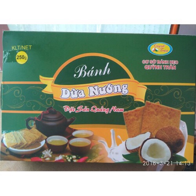 Bánh dừa nướng Đà Nẵng Quỳnh Trân hộp 250gr đặc sản Đà Nẵng làm quà biếu tặng vị ngọt giòn rất thơm ngon