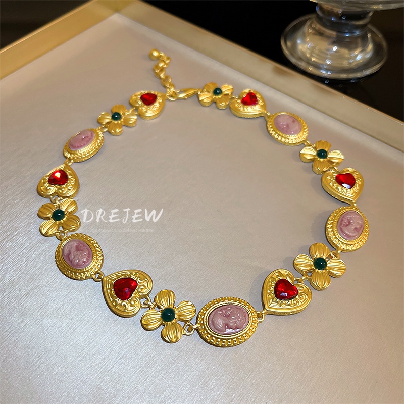 DREJEW Vòng Cổ Chân Dung Hoa Kim Cương Trái Tim Phong Cách Cung Điện Cổ Điển Phong Cách Mới