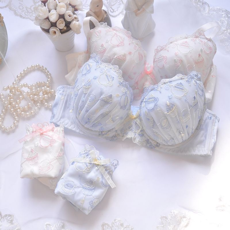 Bộ Đồ Lót Thêu Họa Tiết Xinh Xắn Theo Phong Cách Nhật Bản Dành Cho Nữ Ốp