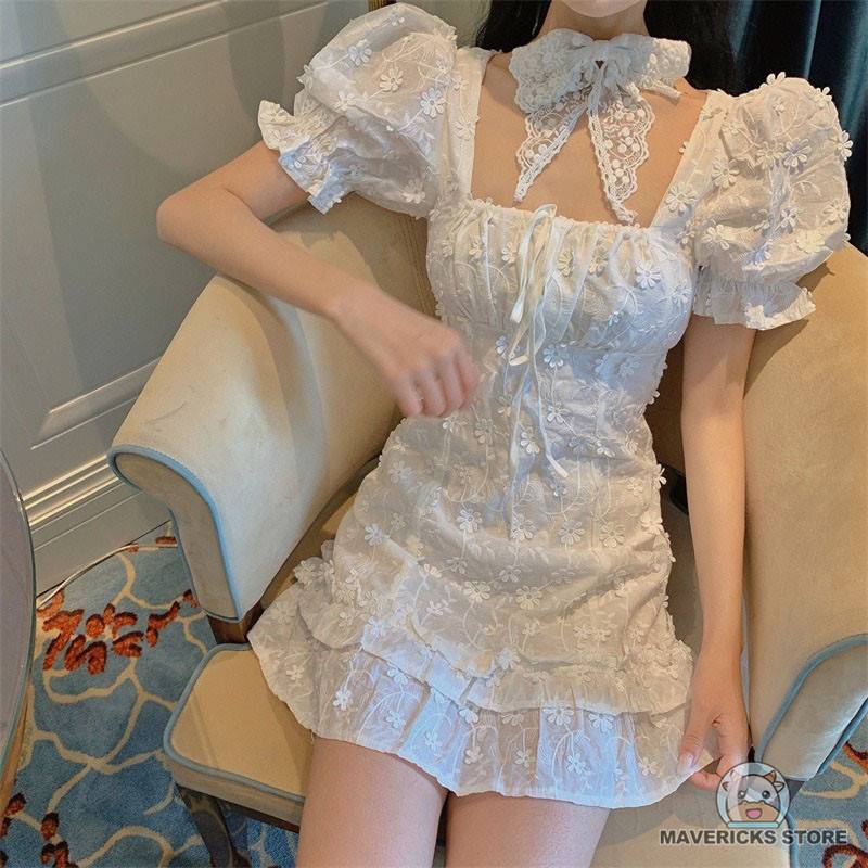 Đầm Trắng Mỏng Dáng Ngắn Kiểu Pháp Thời Trang Mùa Hè Cho Nữ