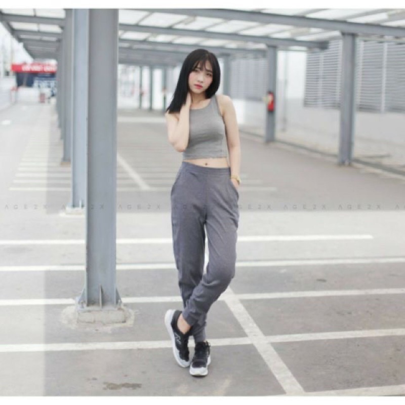 Quần jogger nữ len tăm  thụng bo gấu dáng thể thao