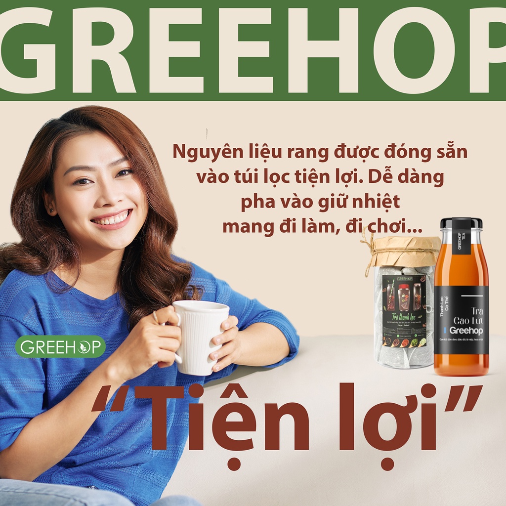 Trà thanh lọc  rang sẵn thủ công GreeHop kết hợp lá nếp hoa nhài giúp thanh nhiệt, giải độc