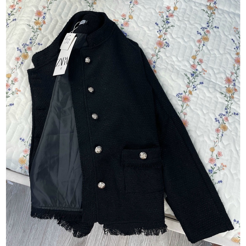 Áo khoác dạ TWEED za.ra nữ 2 lớp cúc đồng hàng dày dặn cao cấp