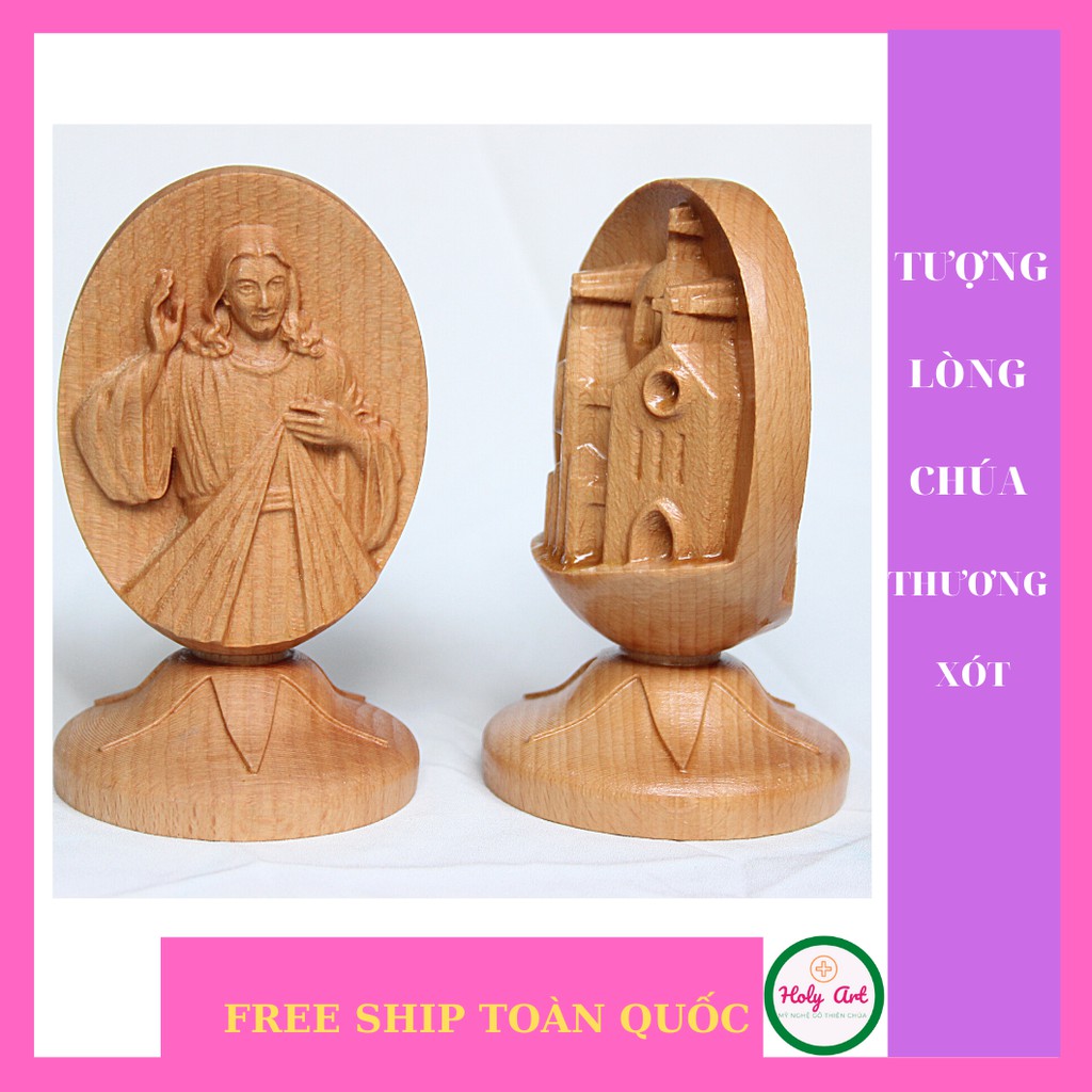 Tượng Lòng Chúa Thương Xót bằng gỗ  KT: 12x7cm, Tượng để ô tô, trang trí, Quà tặng người thân