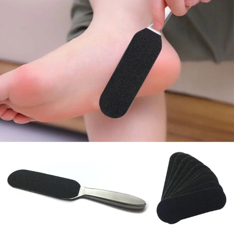 [Hàng mới về] Set 11 dụng cụ chà gót có tay cầm kim loại kèm giấy nhám thô/ mịn chăm sóc bàn chân cho nam nữ