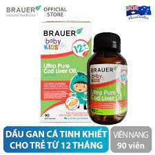 Viên dầu cá Brauer Ultra Pure Cod Liver Oil DHA 90 soft gels  Chai 90 viên