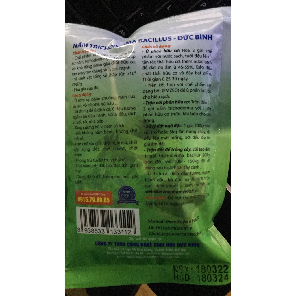 Chế phẩm sinh học Trichoderma Bacillus Đức Bình gói 200g