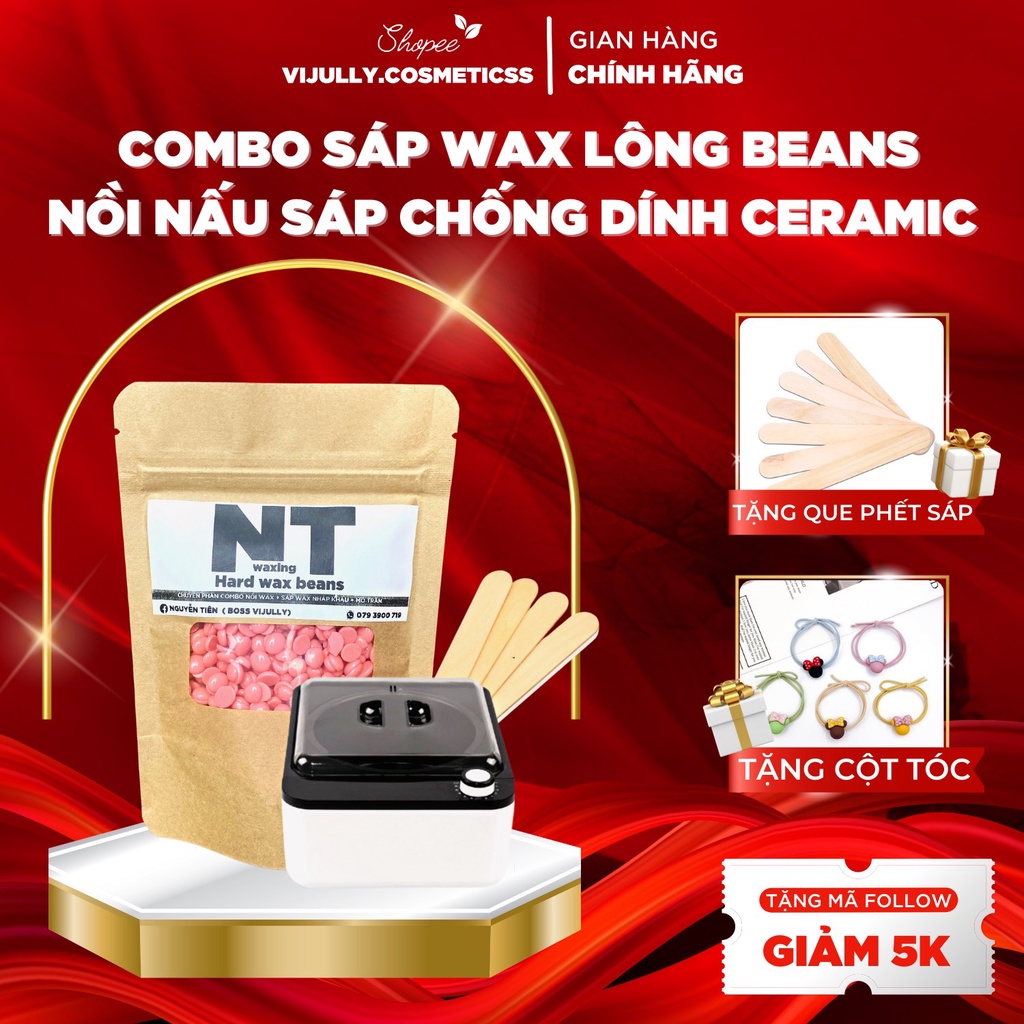 Combo nồi chống dính nấu sáp wax lông,100gr sáp wax lông hard wax beans nhập khẩu cao cấp wax lông nách, tay,chân,bikini