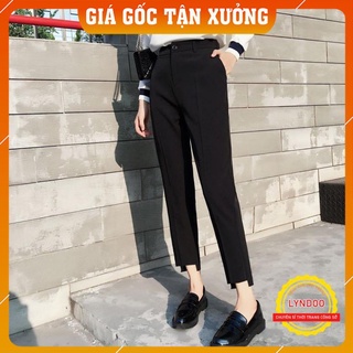 Quần baggy nữ công sở cạp cao gấu lệch 2 ly - Quần baggy khuy cài lệch vải tuyết mưa dày đẹp
