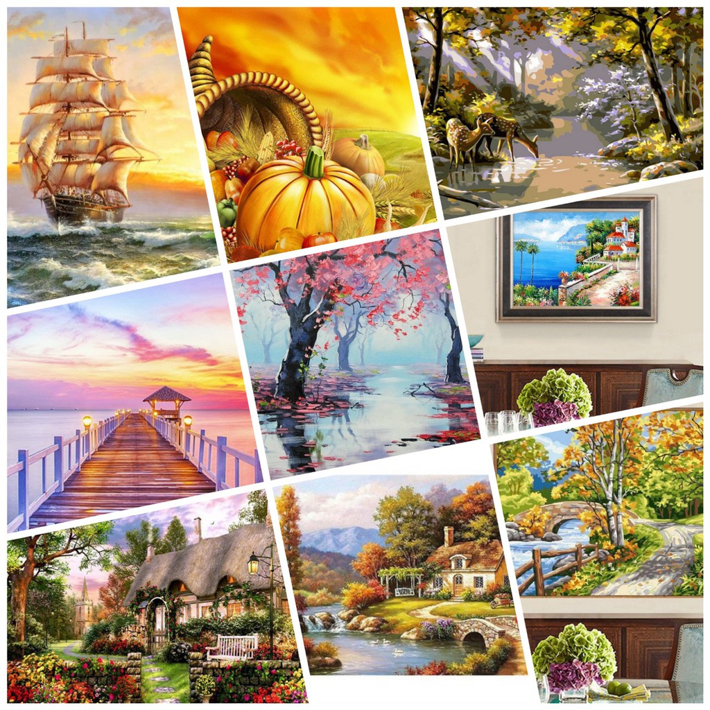 Tranh tô màu theo số CÓ KHUNG 40x50cm hình phong cảnh hùng vĩ