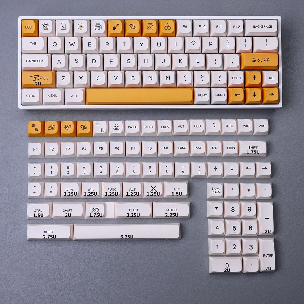 Keycaps XDA đơn ngữ Honey Bee &amp; Milk 140 Phím Cho phím cơ