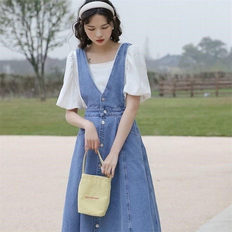 Đầm Yếm Denim Dài Dáng Chữ a Phong Cách Hàn Quốc Mới Cho Nữ